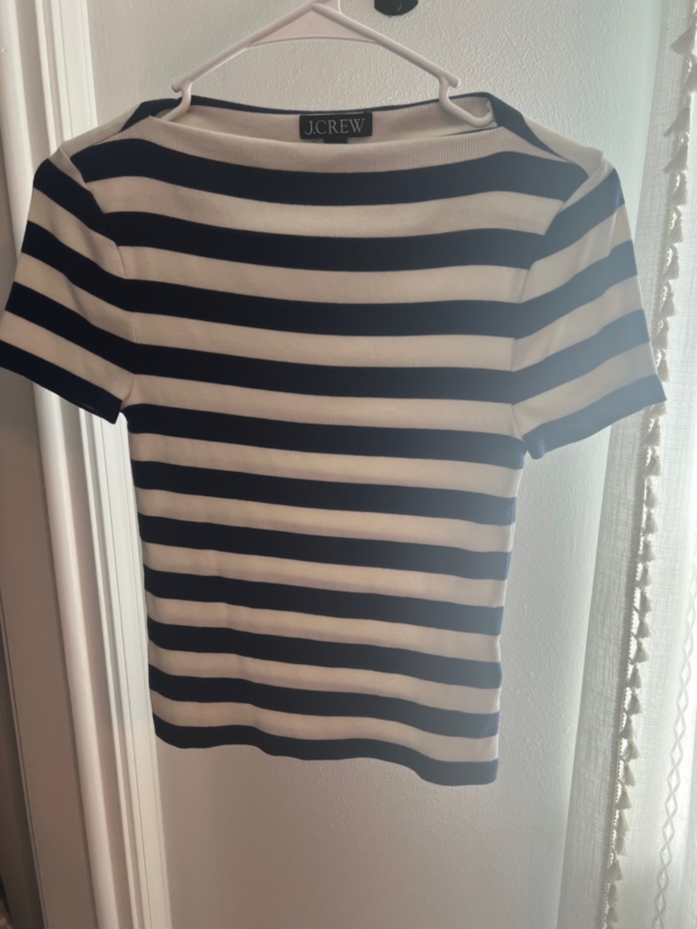 J. Crew Navy and White Striped Short Sleeve Top